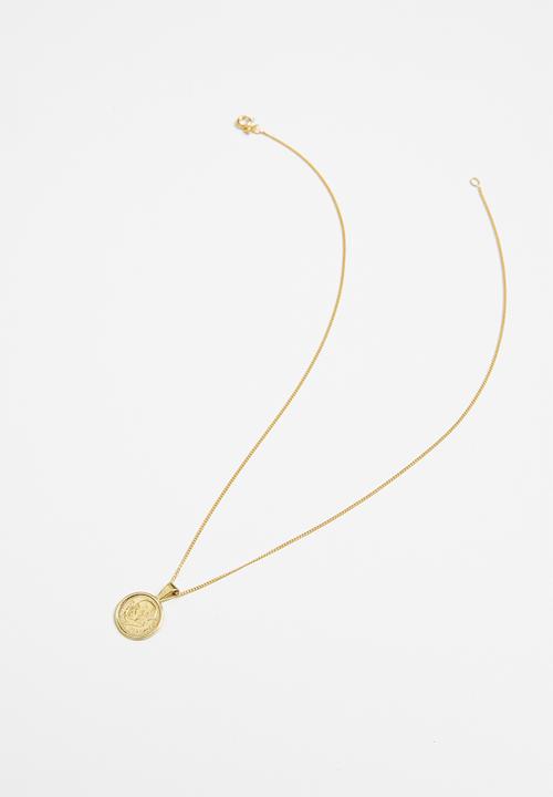 Matter of Fakt - Large round brass Peso pendant necklace - gold