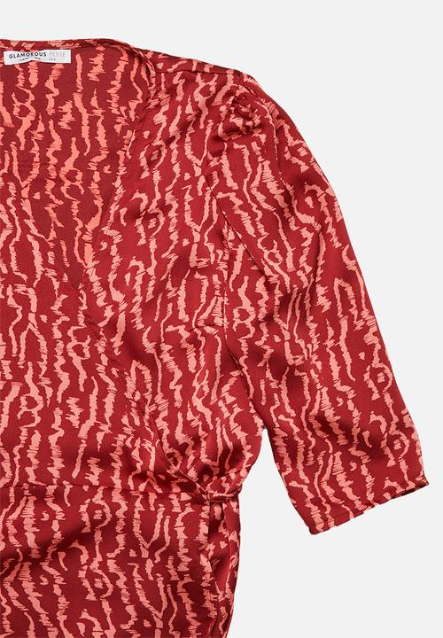 Glamorous - Petite 3/4 sleeve wrap midi - burgundy