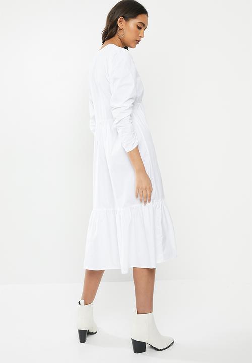 VELVET - Cotton v-neck tiered midi dress - white