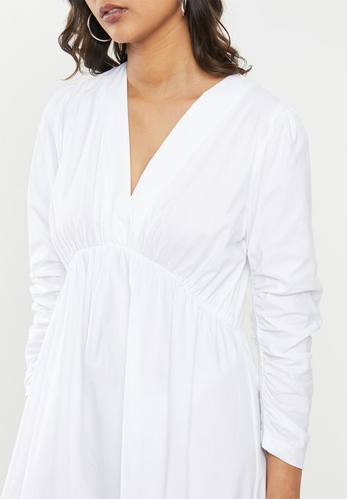 VELVET - Cotton v-neck tiered midi dress - white