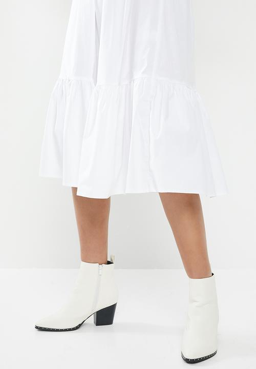 VELVET - Cotton v-neck tiered midi dress - white