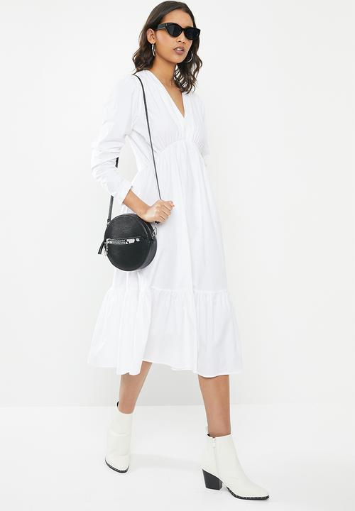 VELVET - Cotton v-neck tiered midi dress - white