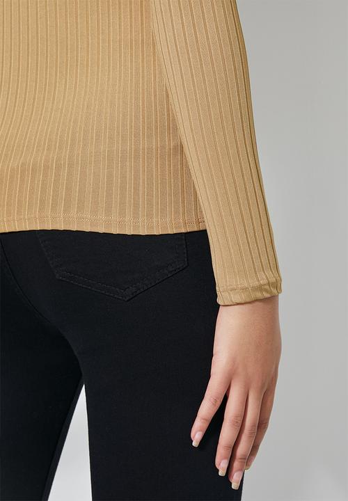 Superbalist - 2 Pack high neck slinky rib tops - beige & black