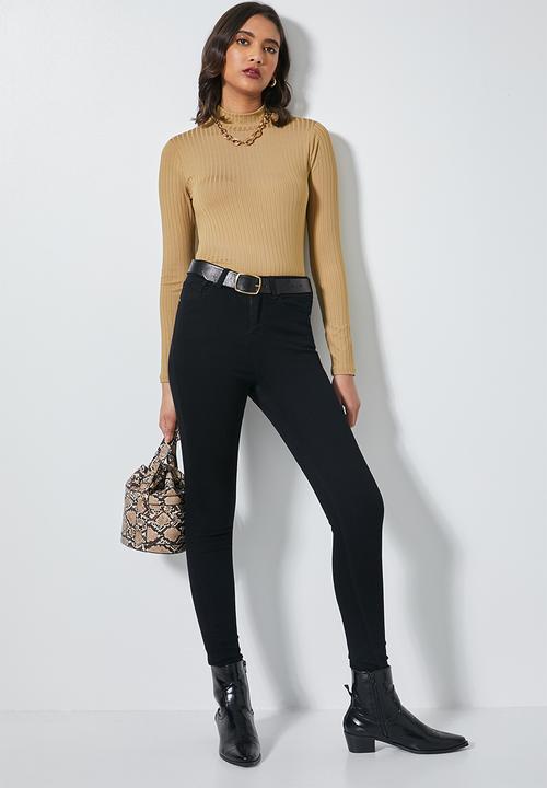 Superbalist - 2 Pack high neck slinky rib tops - beige & black
