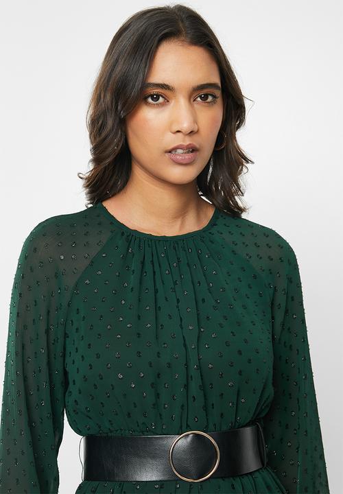 VELVET - Pu belt midi dress - emerald