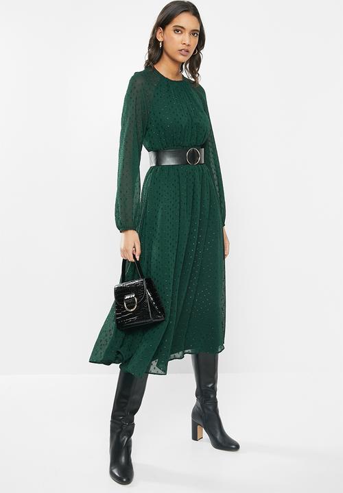 VELVET - Pu belt midi dress - emerald