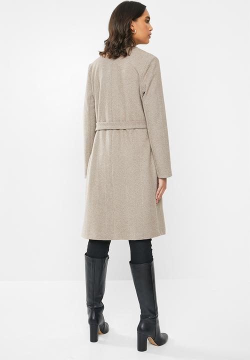 VELVET - Melton long sleeve self belted coat - oatmeal
