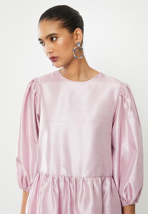 Blake - Thai silk tiered mini dress - pink