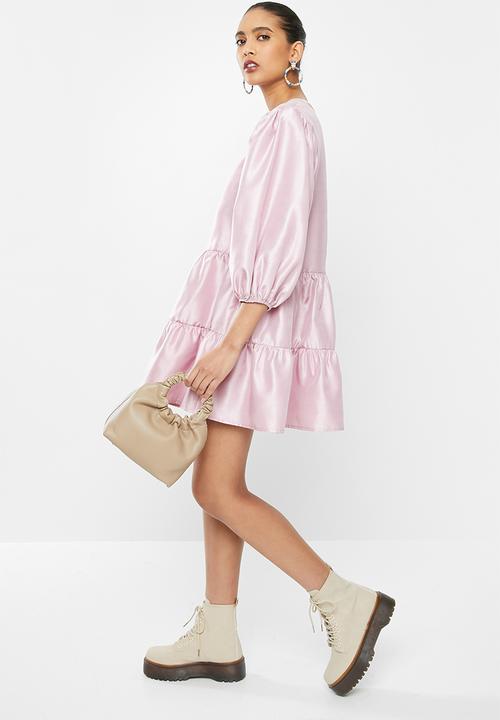 Blake - Thai silk tiered mini dress - pink