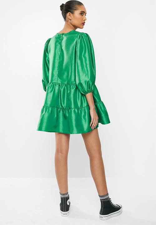 Blake - Thai silk tiered mini dress - green