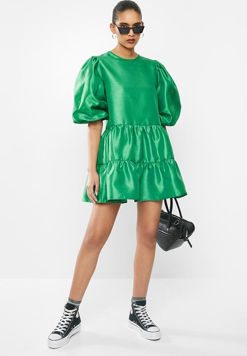 Blake - Thai silk tiered mini dress - green