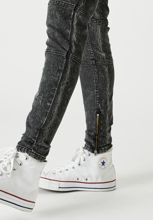 Factorie - Zip panel super skinny jean - black acid wash