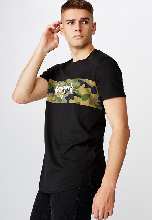 Factorie - Ny camo curved panel graphic T- shirt - black