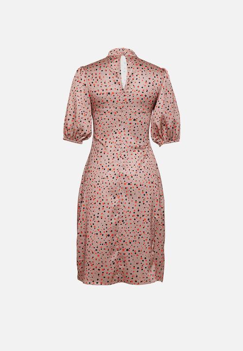 Glamorous - Petite rose spotted midi with puff sleeve - multi