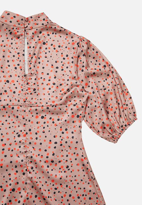 Glamorous - Petite rose spotted midi with puff sleeve - multi
