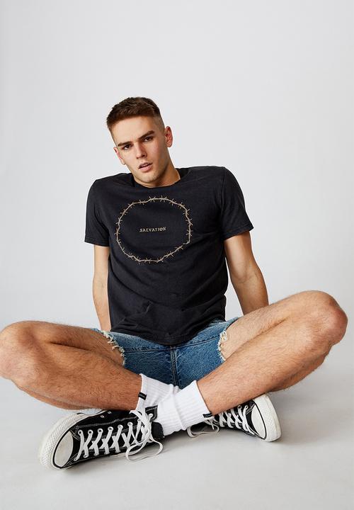 Factorie - Salvation slim graphic T-shirt - washed black