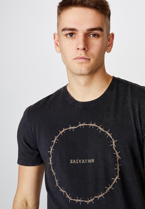 Factorie - Salvation slim graphic T-shirt - washed black