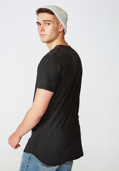 Factorie - Primitive nature curved graphic T-shirt - washed black