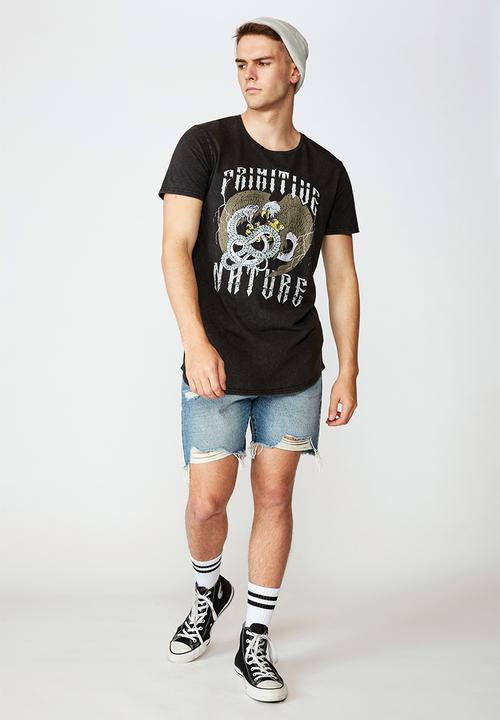 Factorie - Primitive nature curved graphic T-shirt - washed black