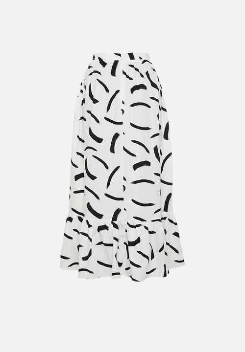 Glamorous - Petite mono brush strokes maxi skirt - black & white