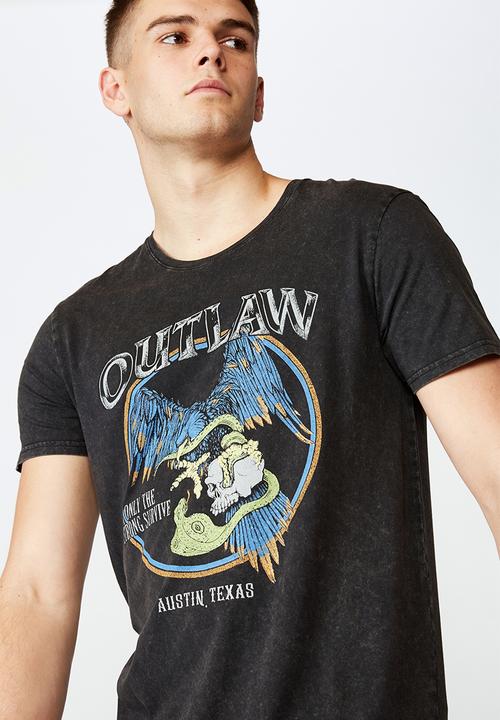 Factorie - Outlaw curved graphic T-shirt - washed black