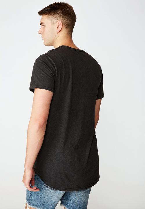 Factorie - Saints and sinners curved graphic T-shirt - washed black