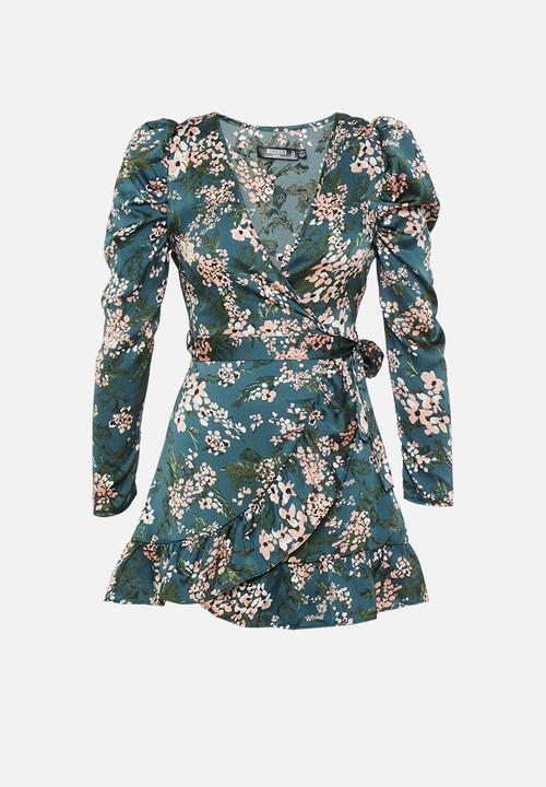 missguided blue floral ruffle tea dress