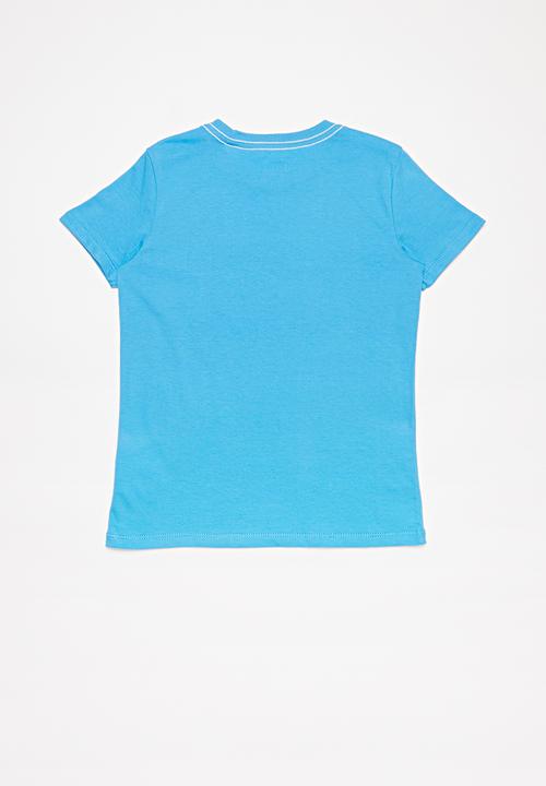 GUESS - Short sleeve guess horizontal print crew tee - blue