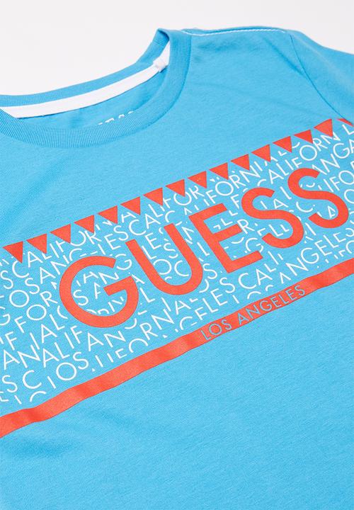 GUESS - Short sleeve guess horizontal print crew tee - blue