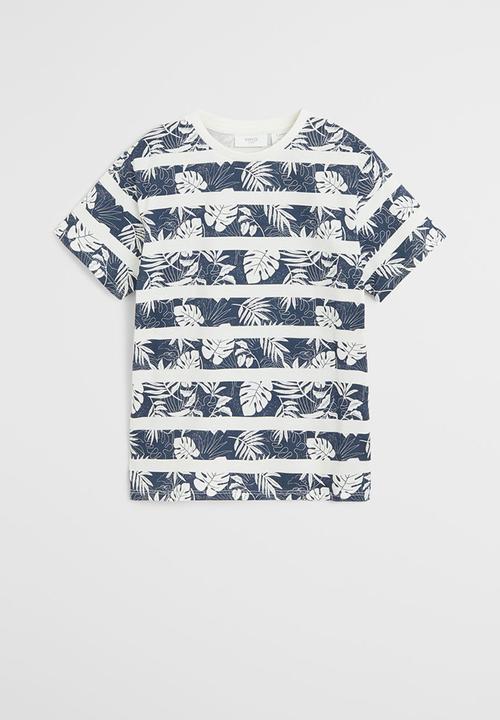 MANGO - T-shirt adan - white & blue 