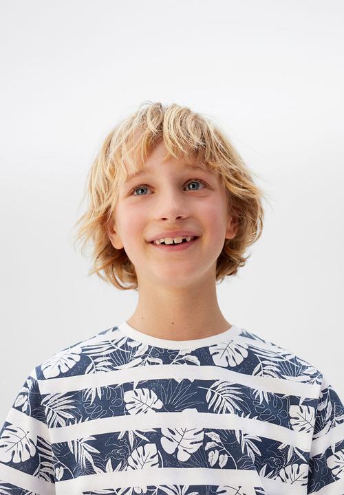 MANGO - T-shirt adan - white & blue 