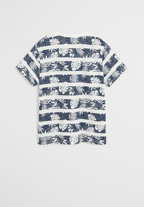 MANGO - T-shirt adan - white & blue 