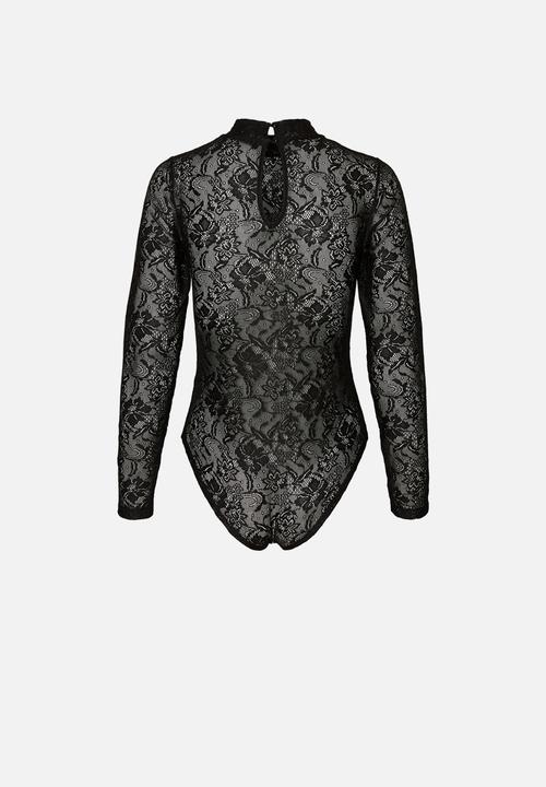 Vero Moda - Elanor long sleeve lace bodysuit - black