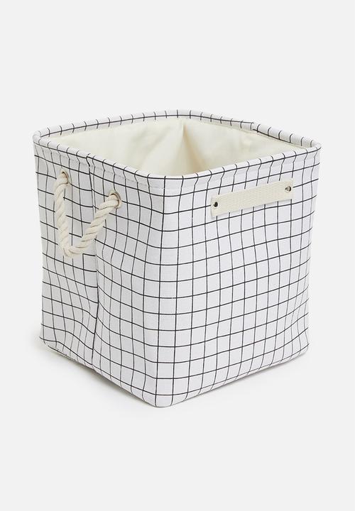 Sixth Floor - Large grid linen storage basket with drawstring - white