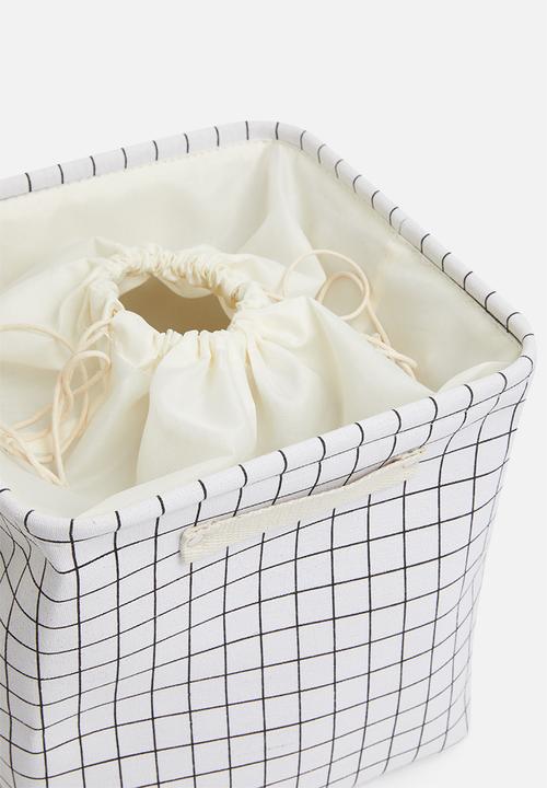 Sixth Floor - Large grid linen storage basket with drawstring - white
