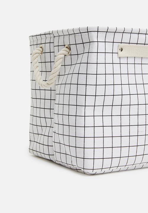 Sixth Floor - Large grid linen storage basket with drawstring - white