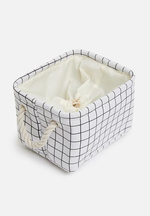 Sixth Floor - Small grid linen storage basket with drawstring - white
