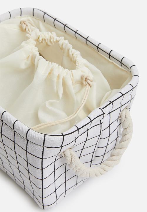 Sixth Floor - Small grid linen storage basket with drawstring - white