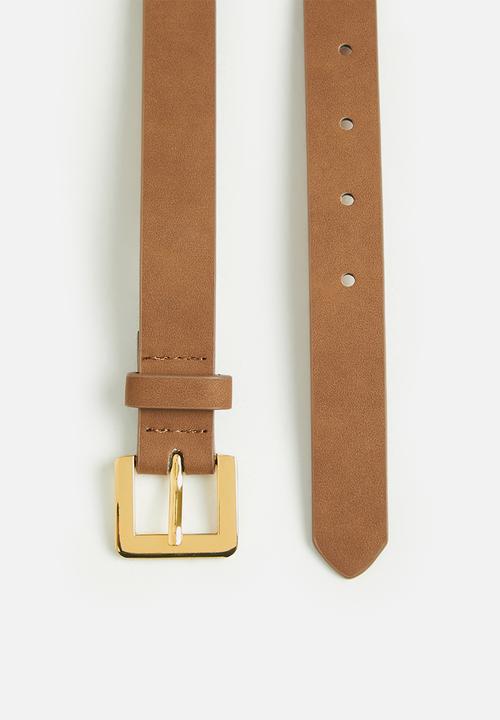 Rubi - Square buckle belt - tan & gold