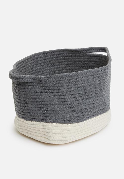 Sixth Floor - 2-tone braided basket large - charcoal & white