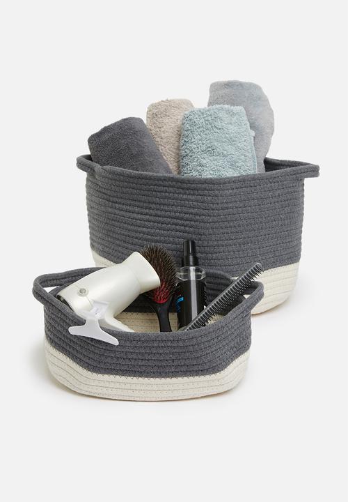 Sixth Floor - 2-tone braided basket large - charcoal & white