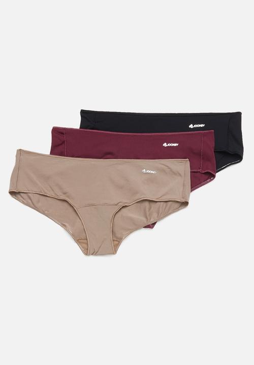 Jockey - 3 Pack no panty line nickers - Black/Cherry/Grisalle