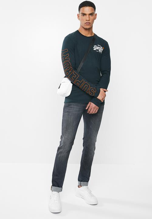 Superdry. - Vintage logo linear long sleeve tee - navy