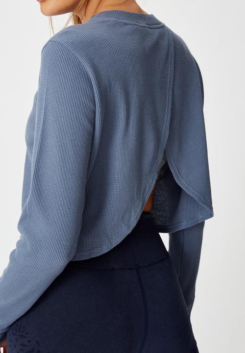 Cotton On - Cross back waffle long sleeve top - storm blue