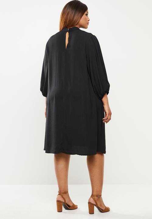 edit Plus - Pussy bow shift dress - black