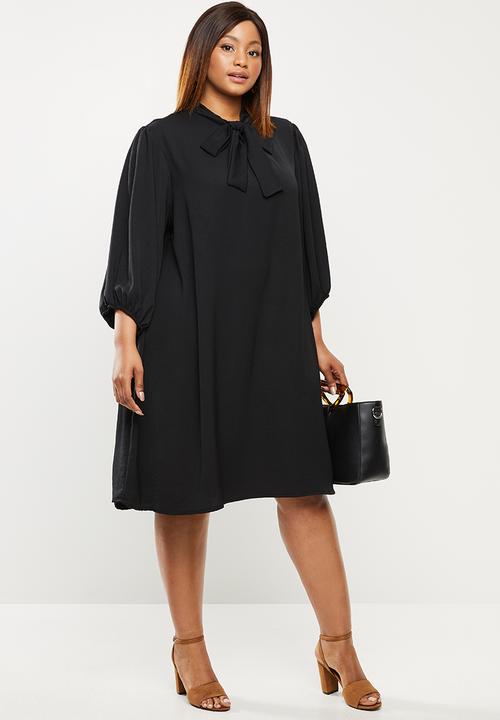 edit Plus - Pussy bow shift dress - black