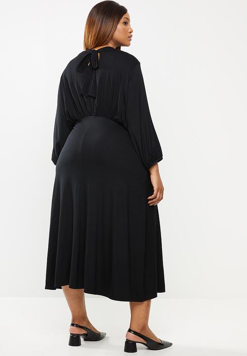 edit Plus - Knit femme wide sleeve midi dress - black