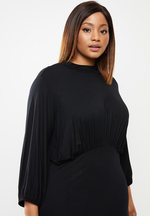 edit Plus - Knit femme wide sleeve midi dress - black