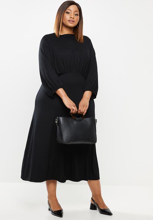 edit Plus - Knit femme wide sleeve midi dress - black