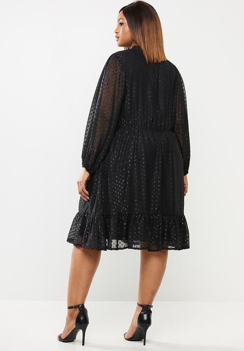edit Plus - Fully lined metallic high neck dress - black 